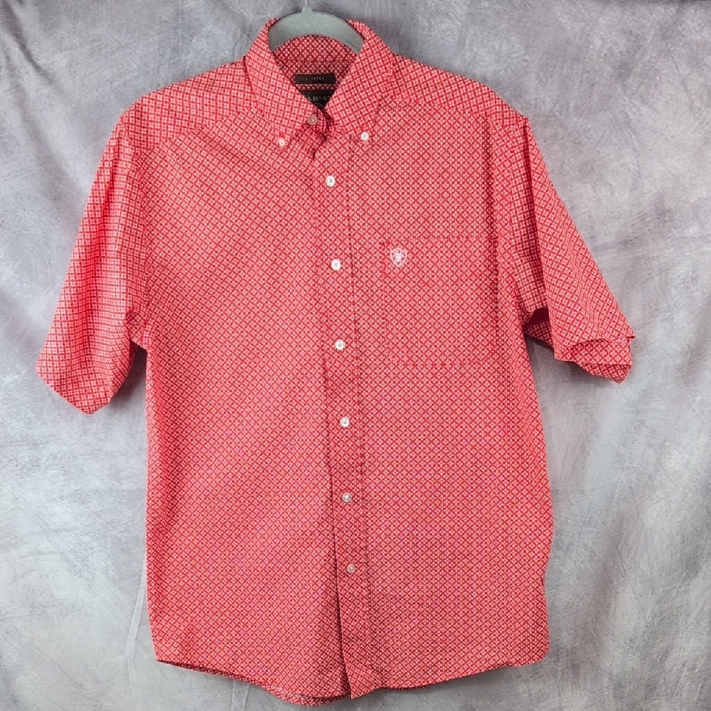 Ariat Men's Red Geometric Print Short Sleeve Stretch Button Down - S​